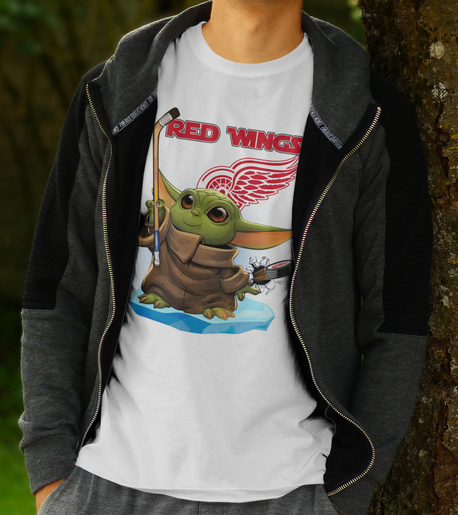 Baby Yoda Hockey Detroit Red Wings T-Shirt