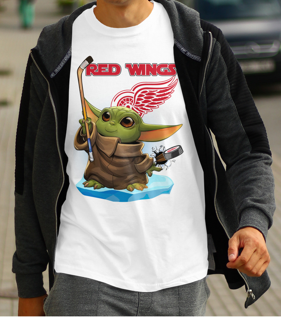 Baby Yoda Hockey Detroit Red Wings T-Shirt