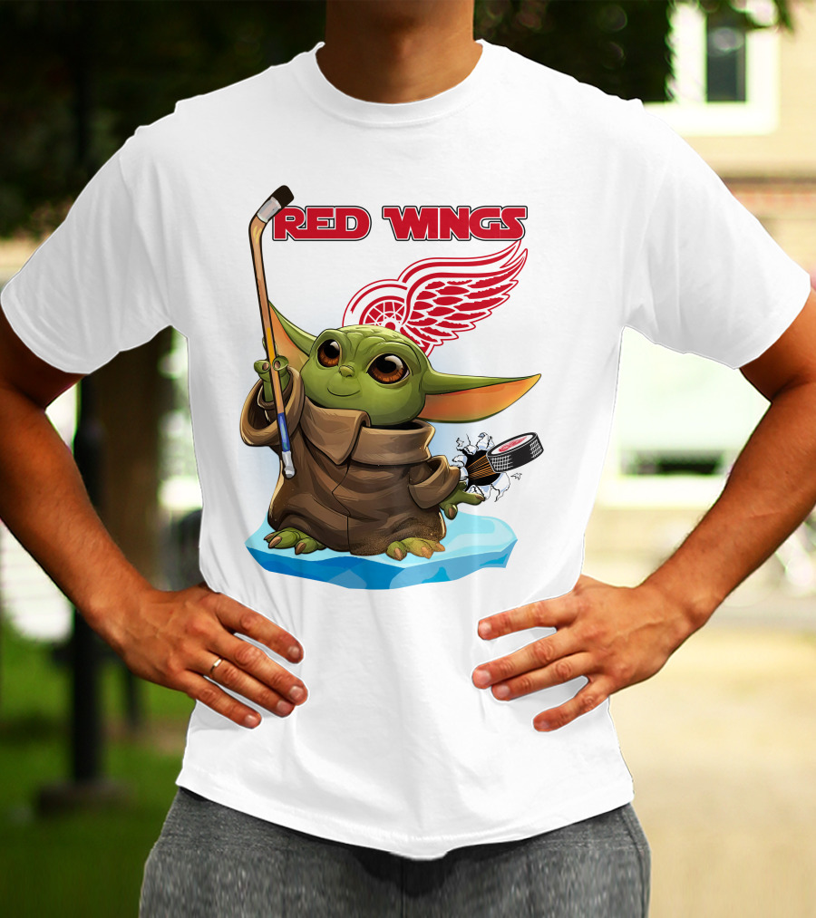 Baby Yoda Hockey Detroit Red Wings T-Shirt