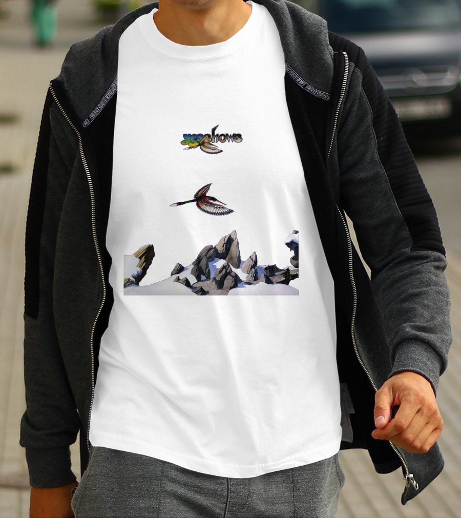 Yes W Flock Of Birds Over Snowy Mountain Peaks T-Shirt