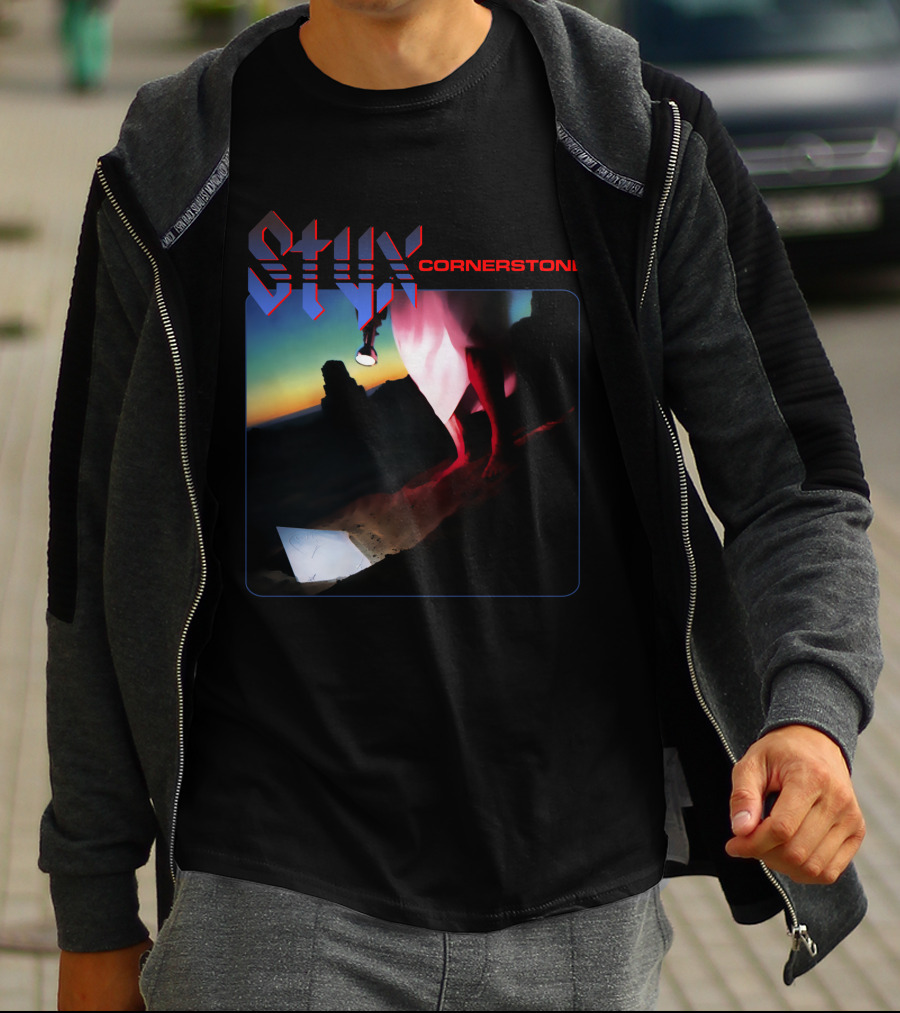 Styx Cornerstone Album Cover Art With Figure Holding Lantern At Sunset T-Shirt