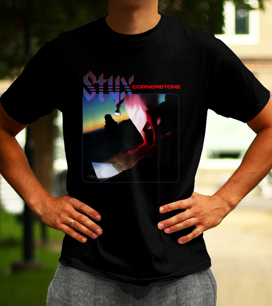 Styx Cornerstone Album Cover Art With Figure Holding Lantern At Sunset T-Shirt