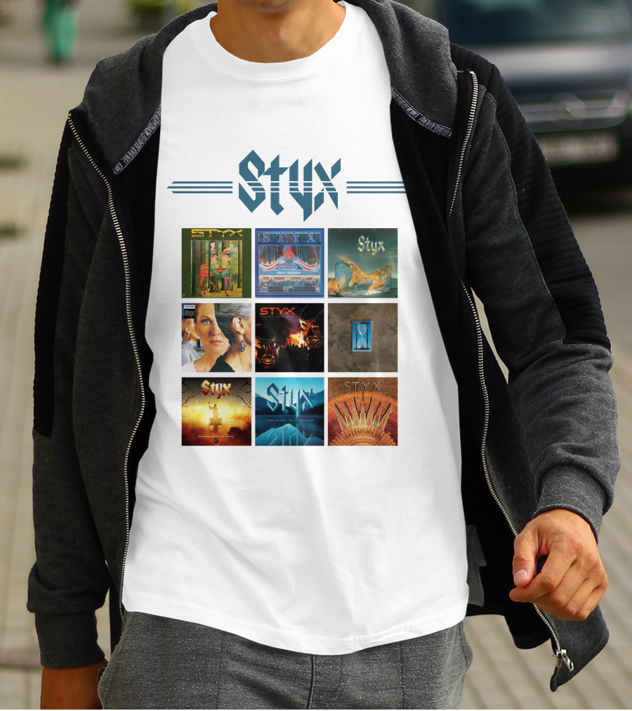 Styx Album Covers Compilation Featuring Iconic Band Art T-Shirt