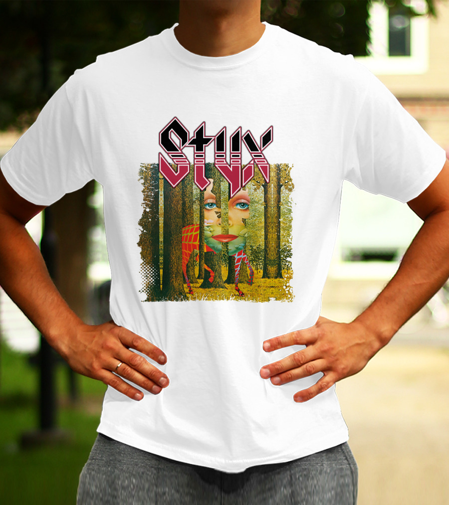 Styx Forest Face With Stylized Red Typography T-Shirt