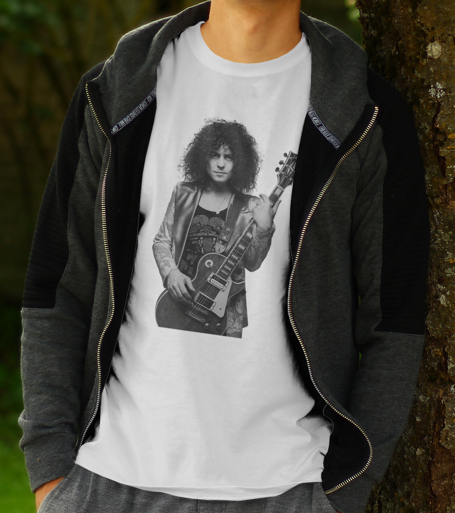 Marc Bolan With Gibson Les Paul Guitar Iconic Black And White T-Shirt