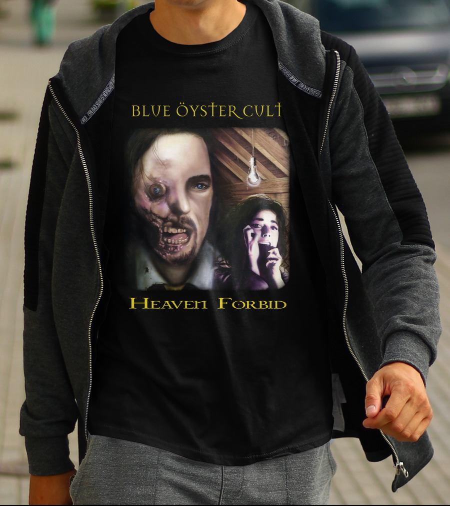 Blue Öyster Cult Heaven Forbid Creepy Portrait With Light Bulb And Distressed Expressions T-Shirt