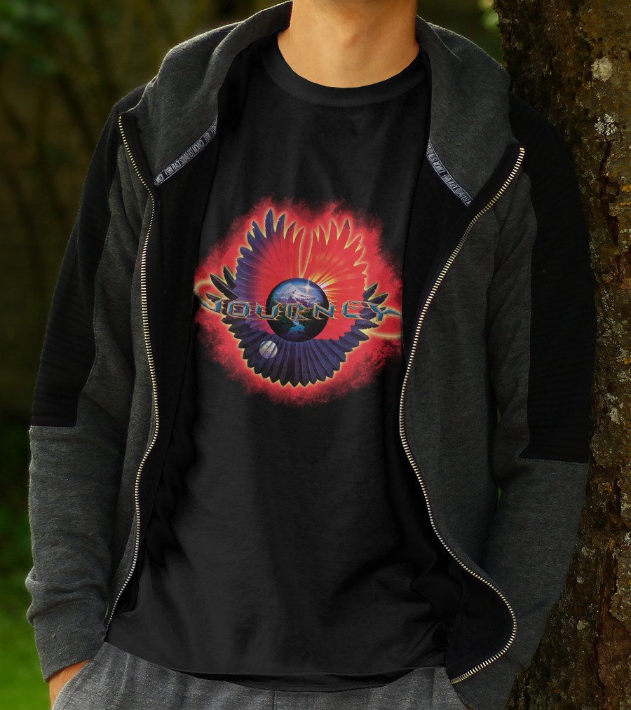 Journey Band Logo With Planet And Red-Blue Wings T-Shirt