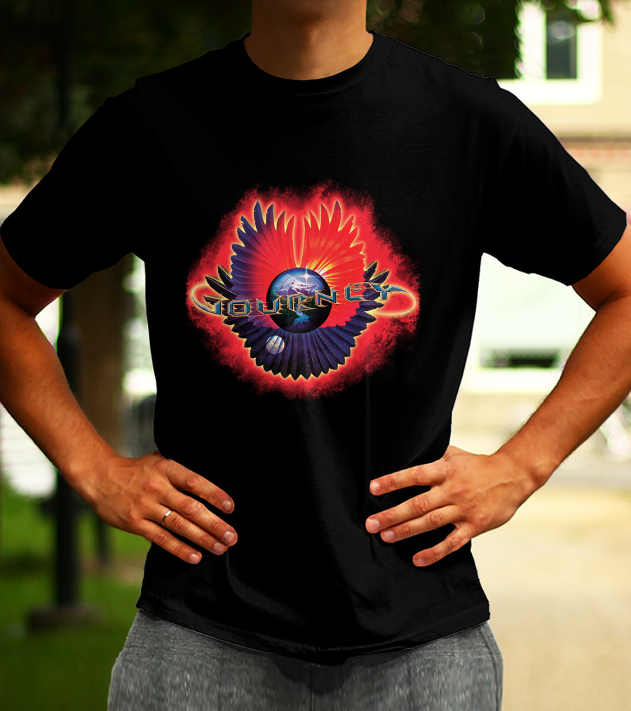 Journey Band Logo With Planet And Red-Blue Wings T-Shirt