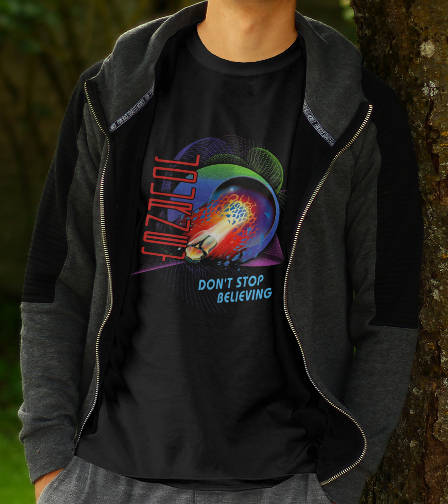 Journey Don't Stop Believing Neon Retro Abstract Sphere And Fireball T-Shirt