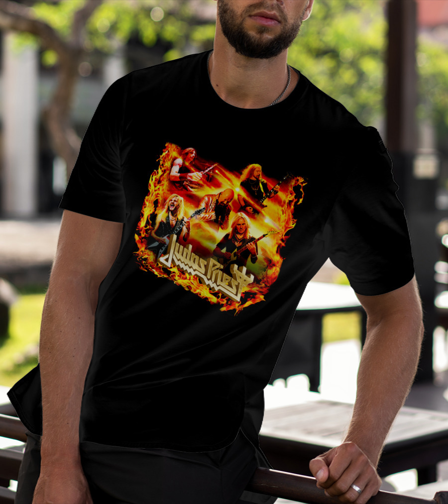 Judas Priest Band Members In Fiery Background Jdpr T-Shirt