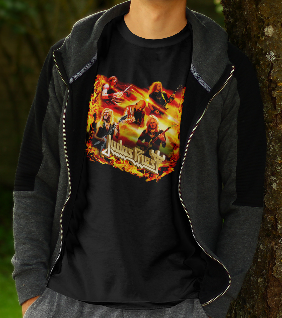 Judas Priest Band Members In Fiery Background Jdpr T-Shirt