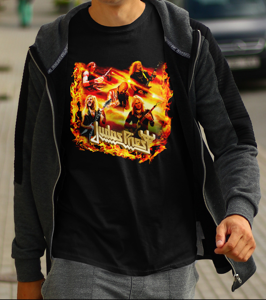 Judas Priest Band Members In Fiery Background Jdpr T-Shirt
