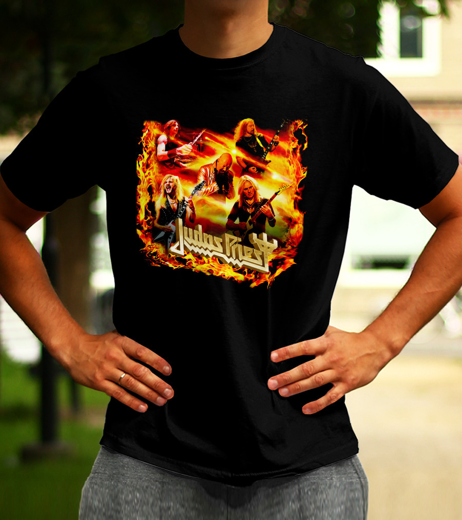 Judas Priest Band Members In Fiery Background Jdpr T-Shirt