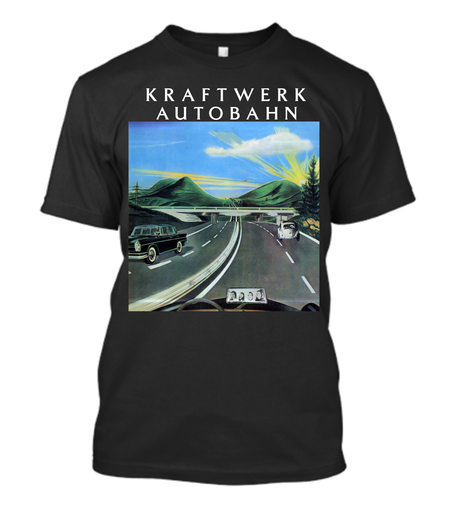 Kraftwerk Autobahn Scenic Highway Journey With Classic Cars And Mountains T-Shirt