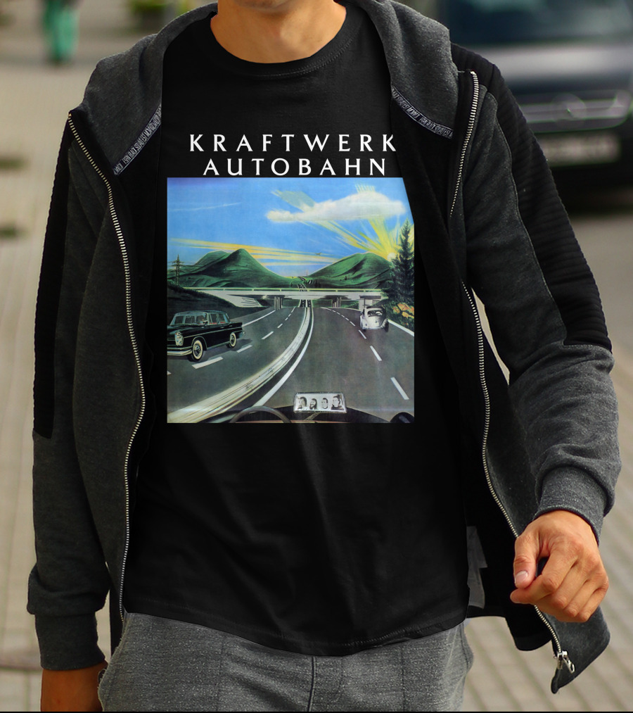 Kraftwerk Autobahn Scenic Highway Journey With Classic Cars And Mountains T-Shirt