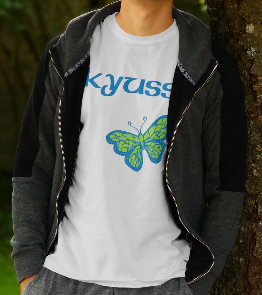 Kyuss Blue Text Green Butterfly T-Shirt
