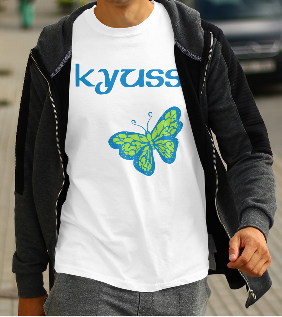 Kyuss Blue Text Green Butterfly T-Shirt