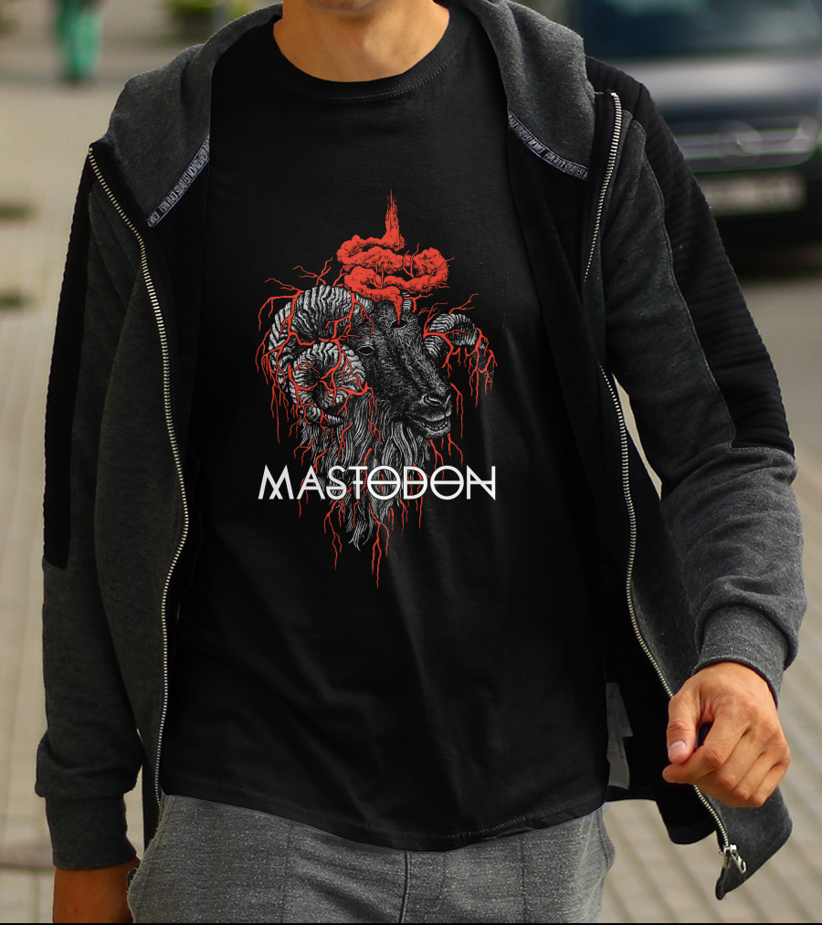 Mastodon Goat Head With Red Brain And Veins T-Shirt