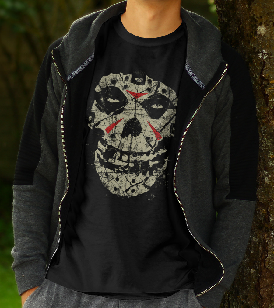 Mft 10 Jason Mask Skeletal Distressed Print T-Shirt