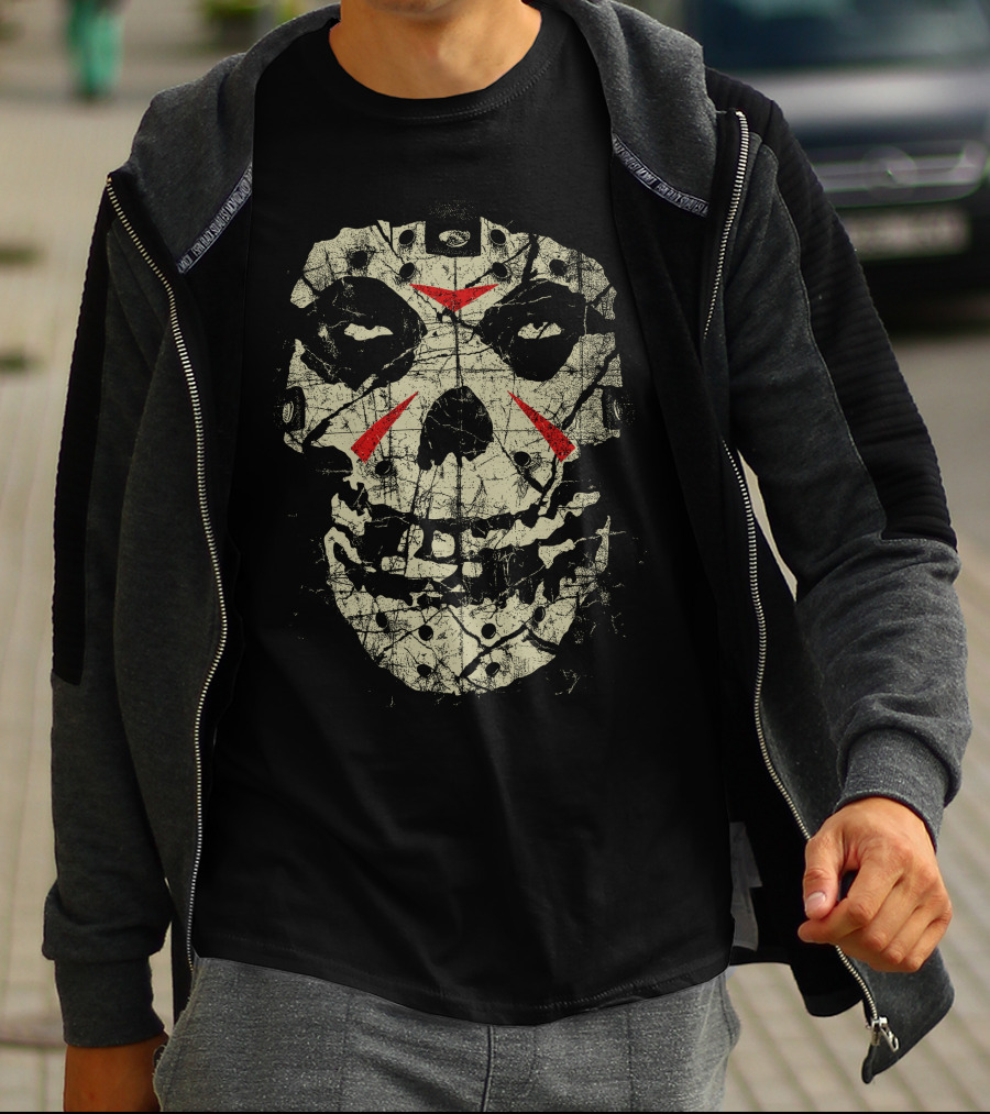 Mft 10 Jason Mask Skeletal Distressed Print T-Shirt