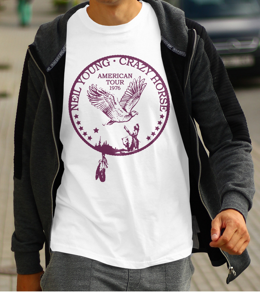 Neil Young Crazy Horse American Tour 1976 Bird And Native American T-Shirt