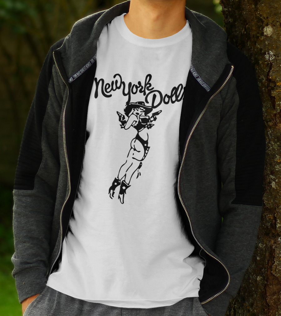New York Dolls Vintage Logo With Illustrated Character T-Shirt