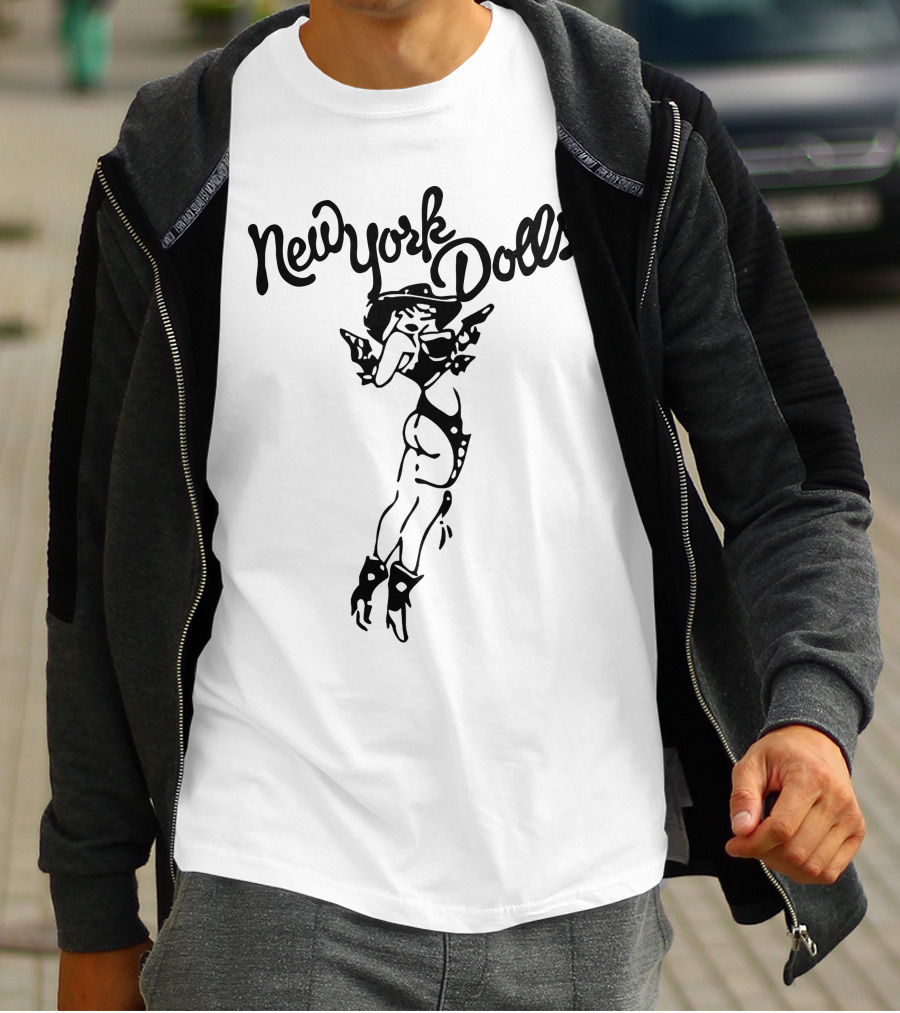 New York Dolls Vintage Logo With Illustrated Character T-Shirt