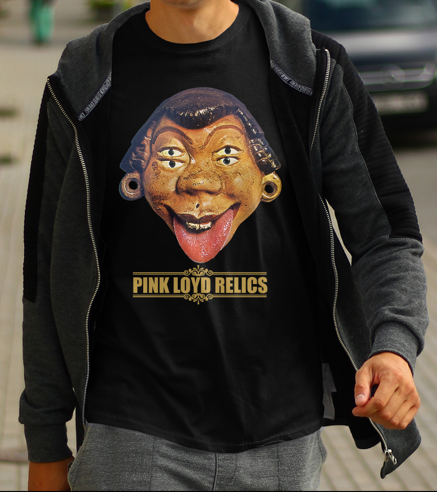 Pink Loyd Relics Four-Eyed Statue Face With Earrings And Tongue Out T-Shirt