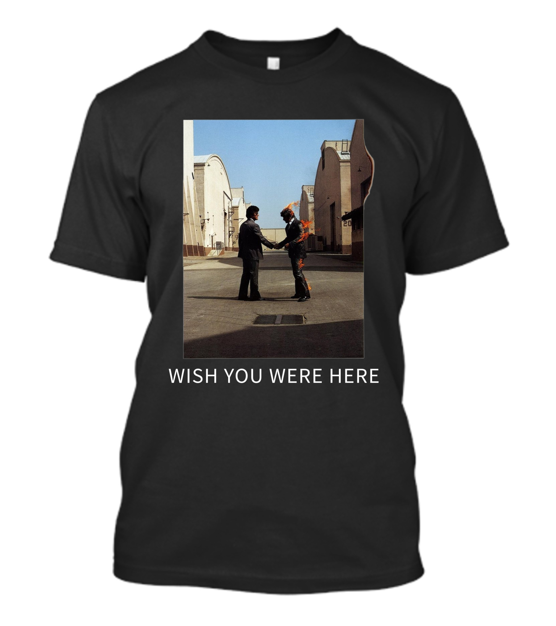 Wish You Were Here Album Cover Iconic Handshake Flame Scene T-Shirt