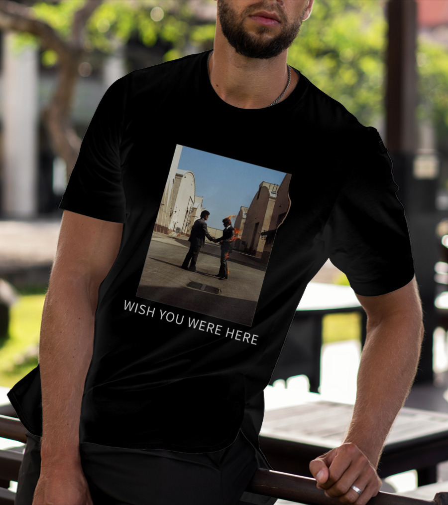 Wish You Were Here Album Cover Iconic Handshake Flame Scene T-Shirt