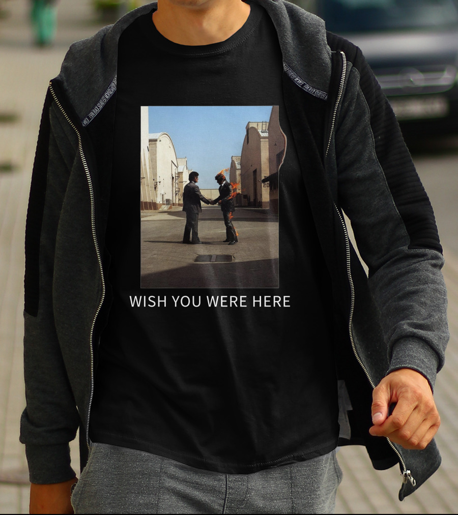Wish You Were Here Album Cover Iconic Handshake Flame Scene T-Shirt