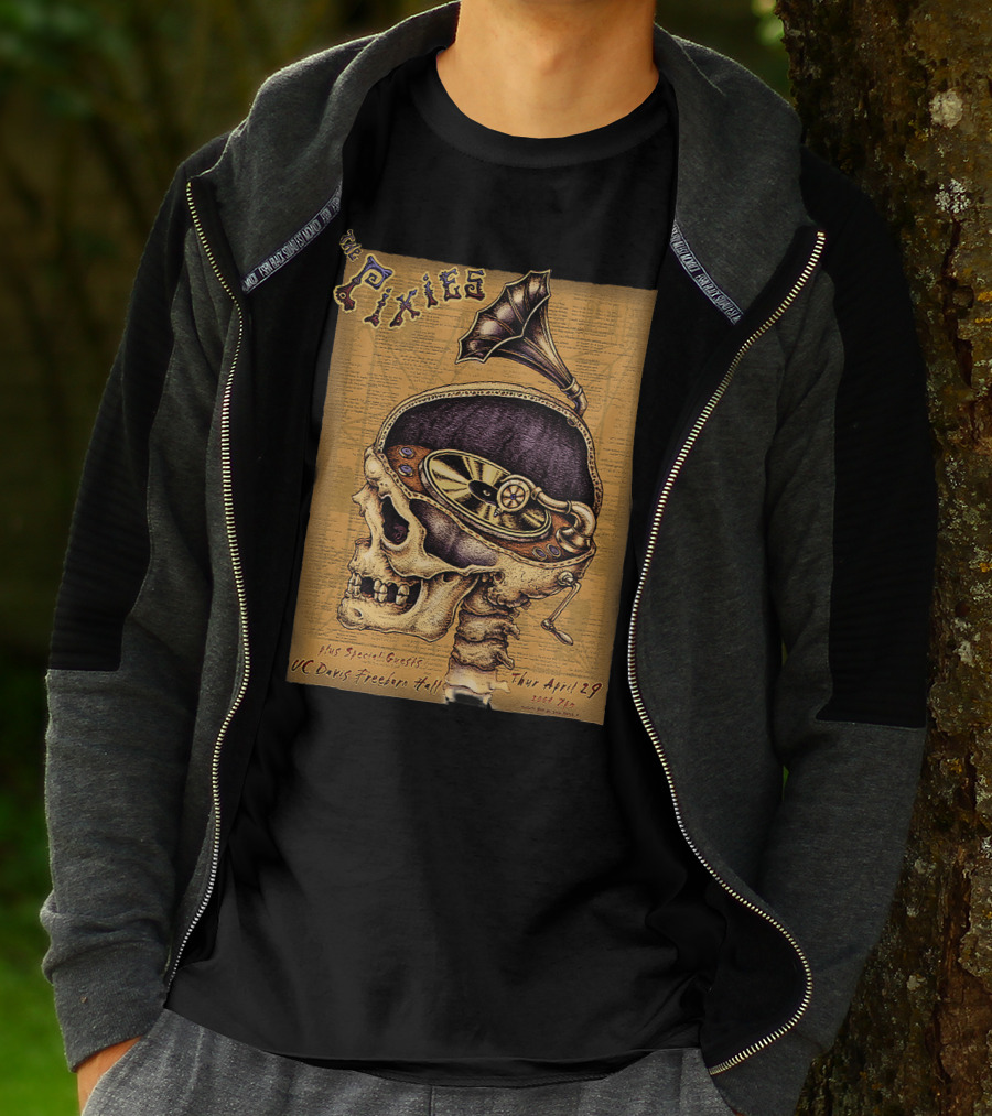 The Pixies Uc Davis Freeborn Hall April 29 Concert Poster Skeleton Phonograph T-Shirt