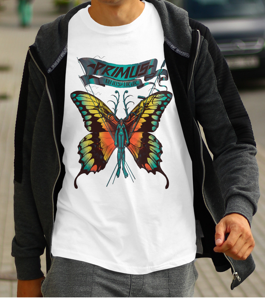 Primus With Dinosaur Jr Butterfly Artwork T-Shirt