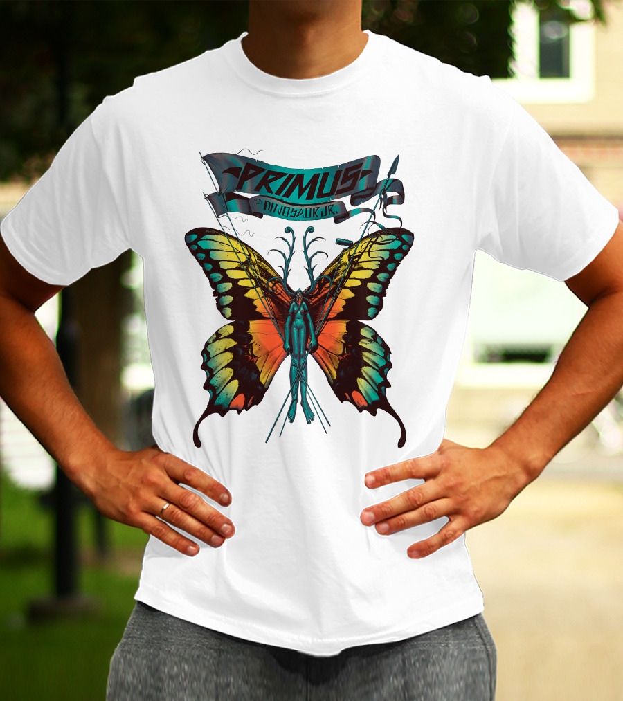 Primus With Dinosaur Jr Butterfly Artwork T-Shirt