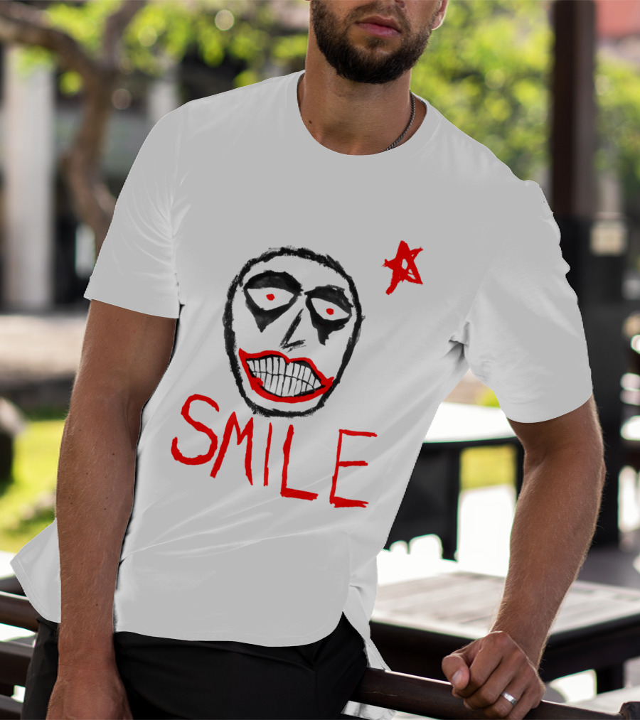 Smile Face Drawing With Red Star T-Shirt