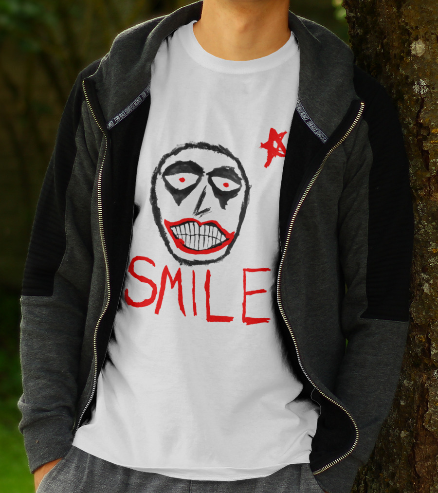 Smile Face Drawing With Red Star T-Shirt