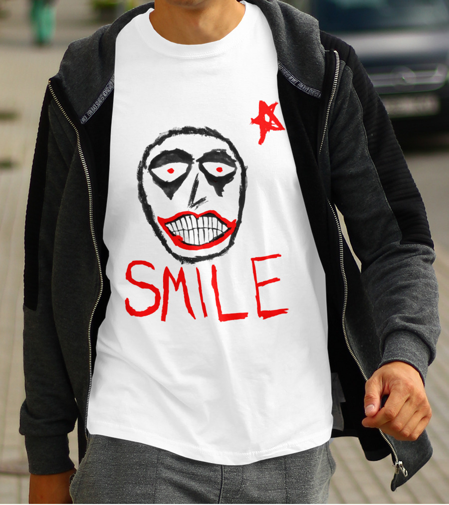 Smile Face Drawing With Red Star T-Shirt