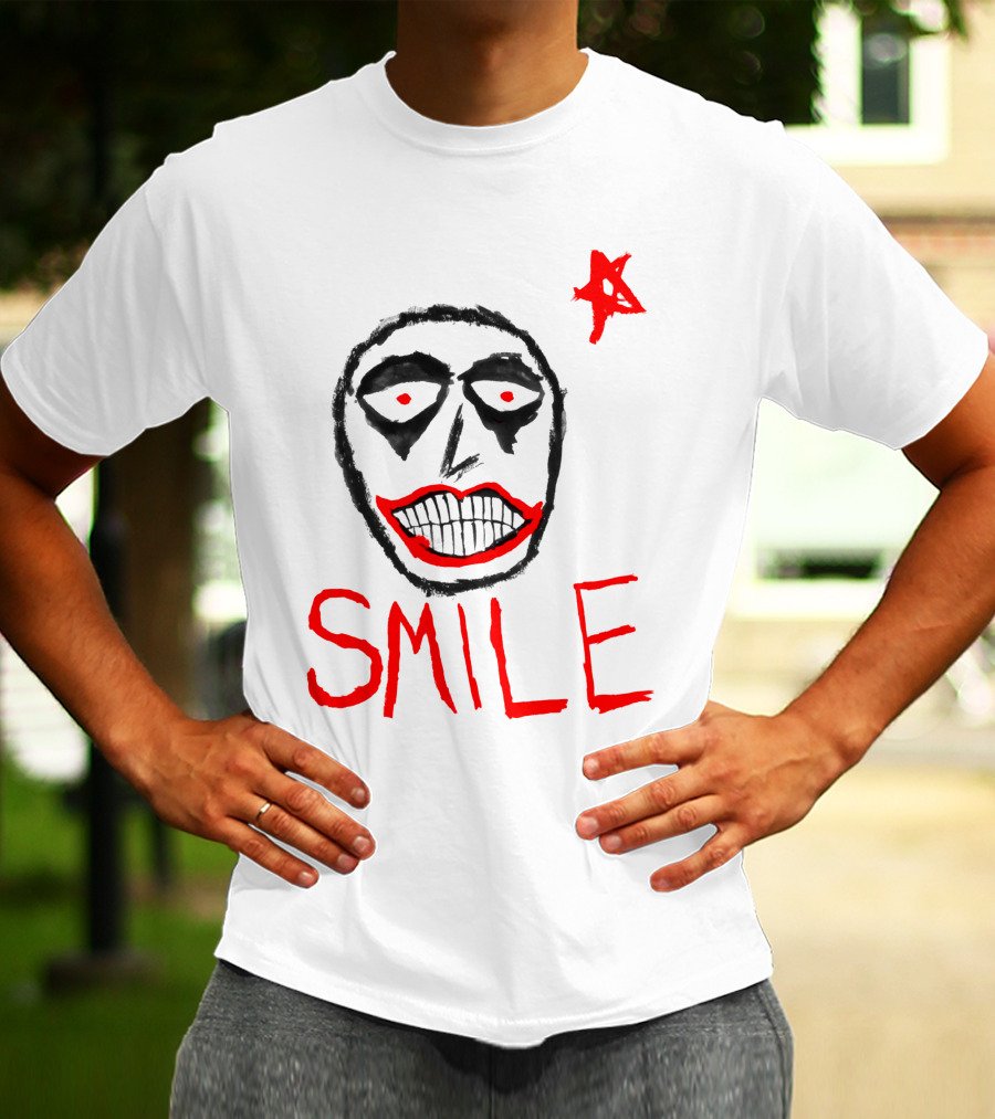 Smile Face Drawing With Red Star T-Shirt