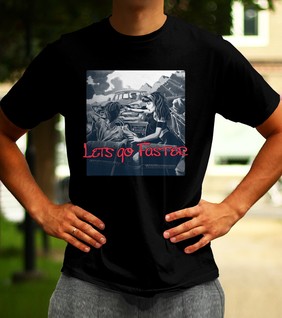 Lets Go Faster Vintage Car Scene T-Shirt