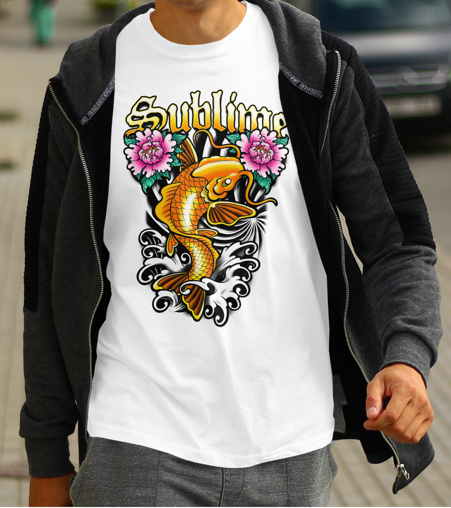 Sublime Koi Fish With Floral Waves T-Shirt