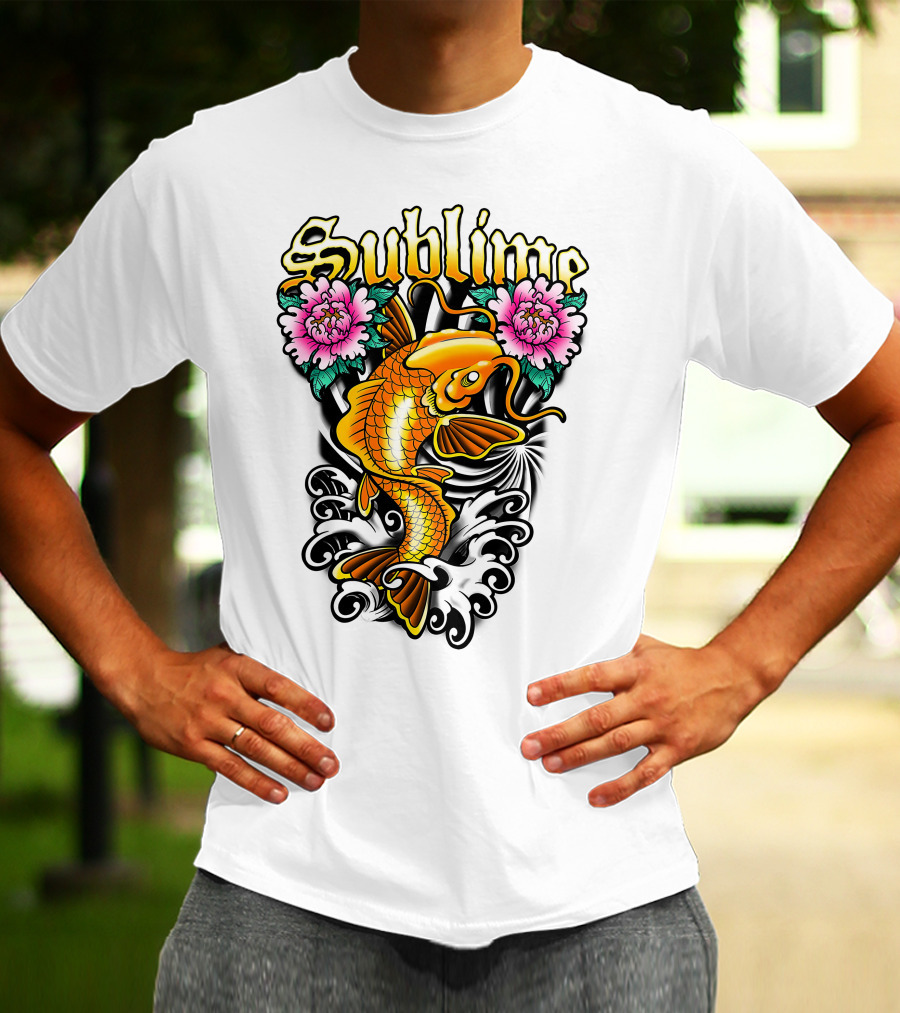 Sublime Koi Fish With Floral Waves T-Shirt
