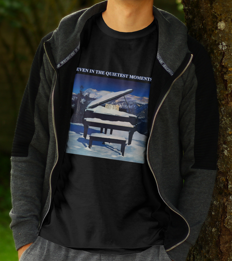 Even In The Quietest Moments Snow-Covered Mountain Piano Scene T-Shirt