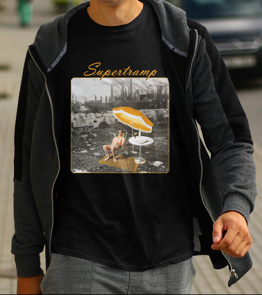 Supertramp Urban Industrial Paradise Imagery With Factory Backdrop And Relaxing Figure T-Shirt
