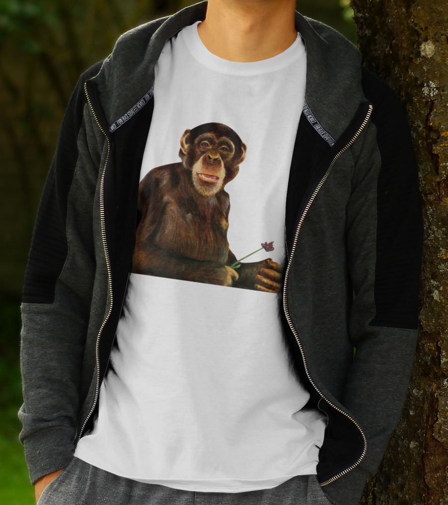 Chimpanzee Holding Purple Flower T-Shirt