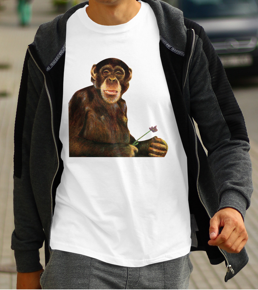 Chimpanzee Holding Purple Flower T-Shirt