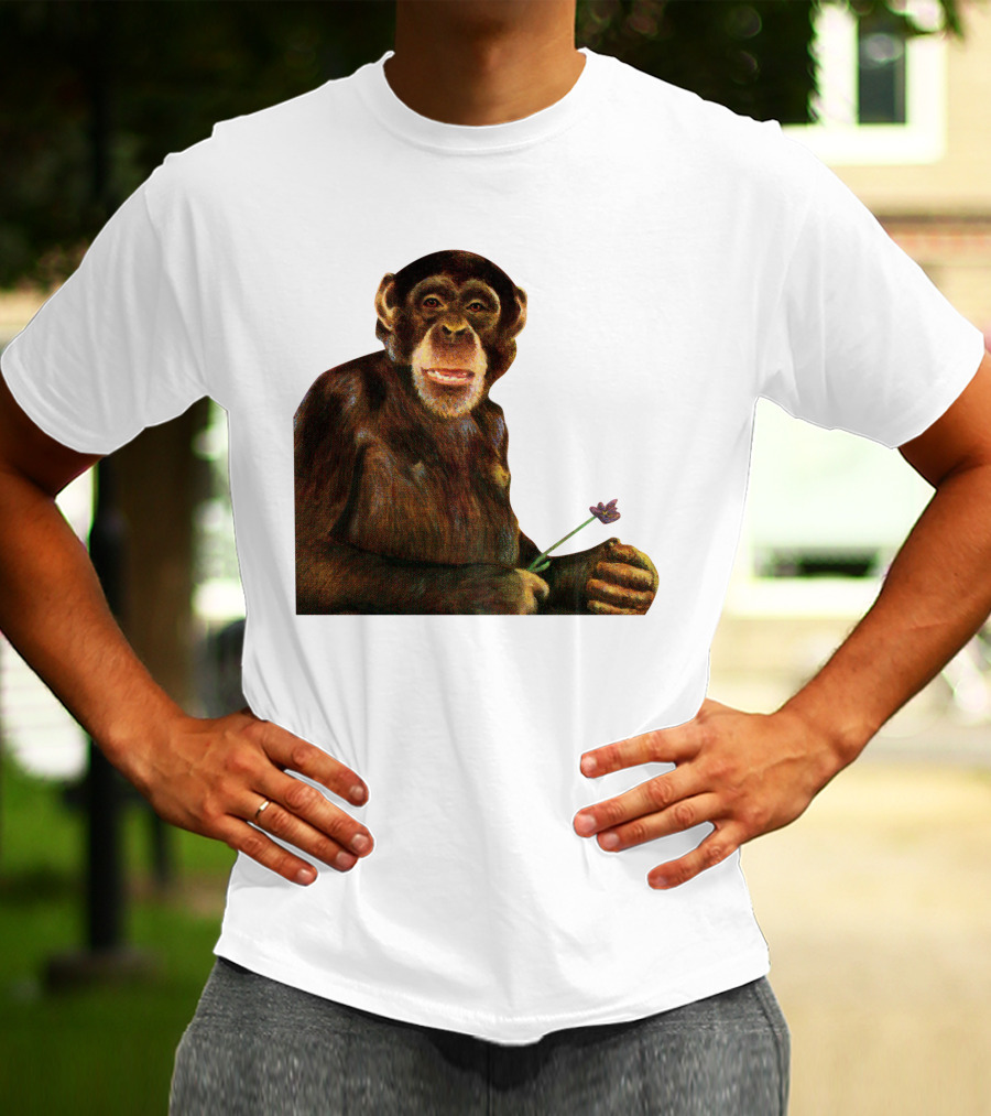 Chimpanzee Holding Purple Flower T-Shirt