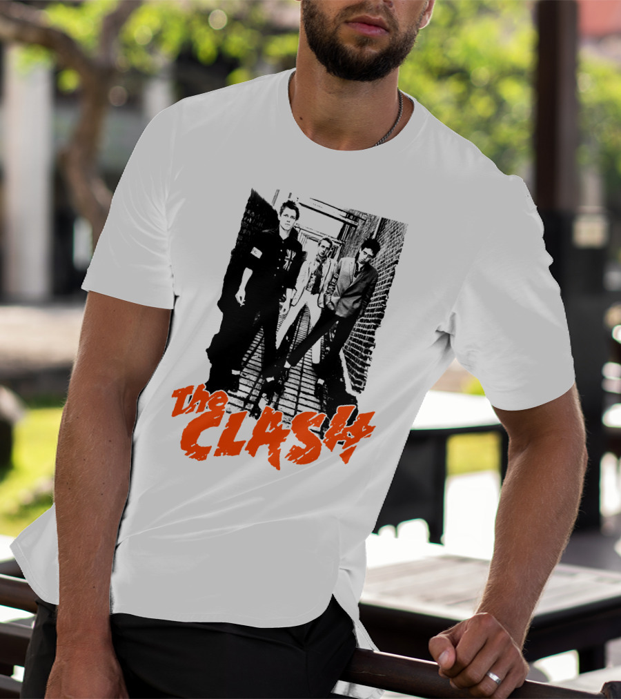 The Clash Band Black And White Alley Photograph With Red T-Shirt