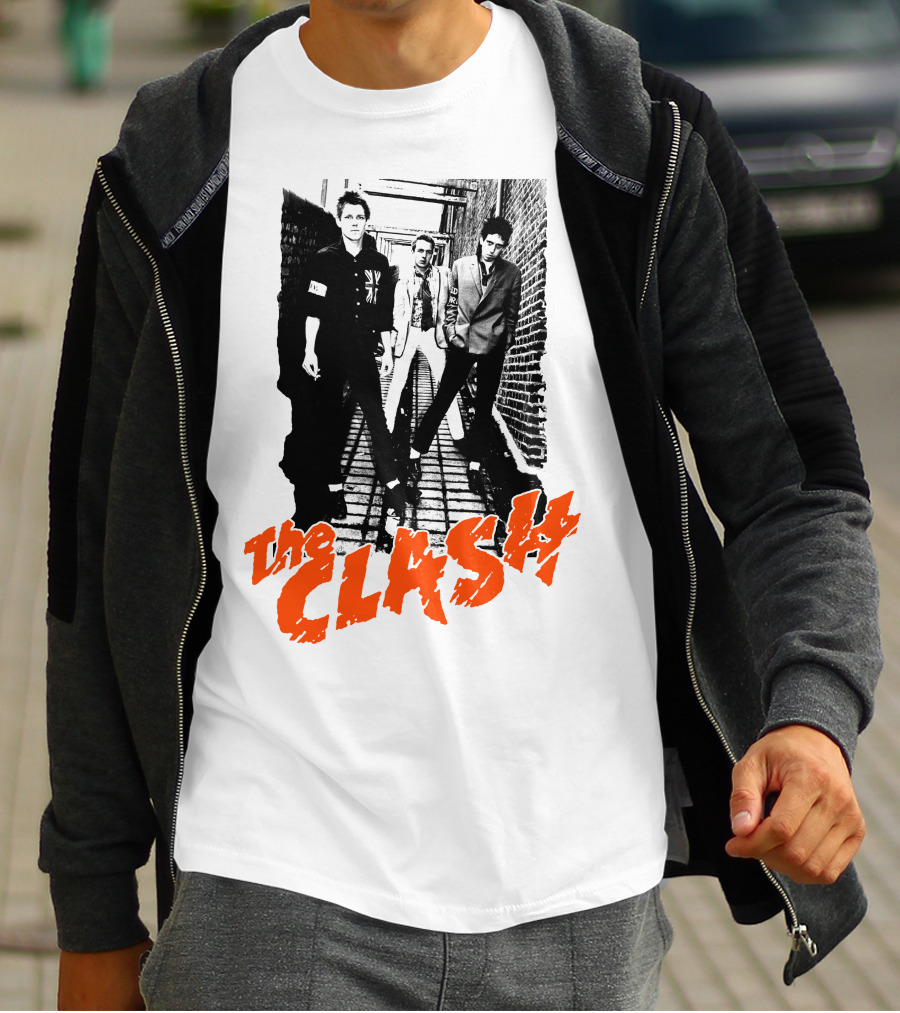 The Clash Band Black And White Alley Photograph With Red T-Shirt