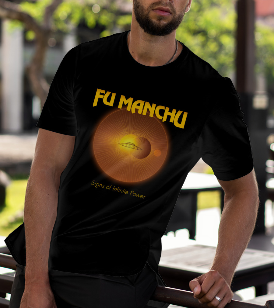 Fu Manchu Signs Of Infinite Power Ufo Solar Eclipse Rings T-Shirt