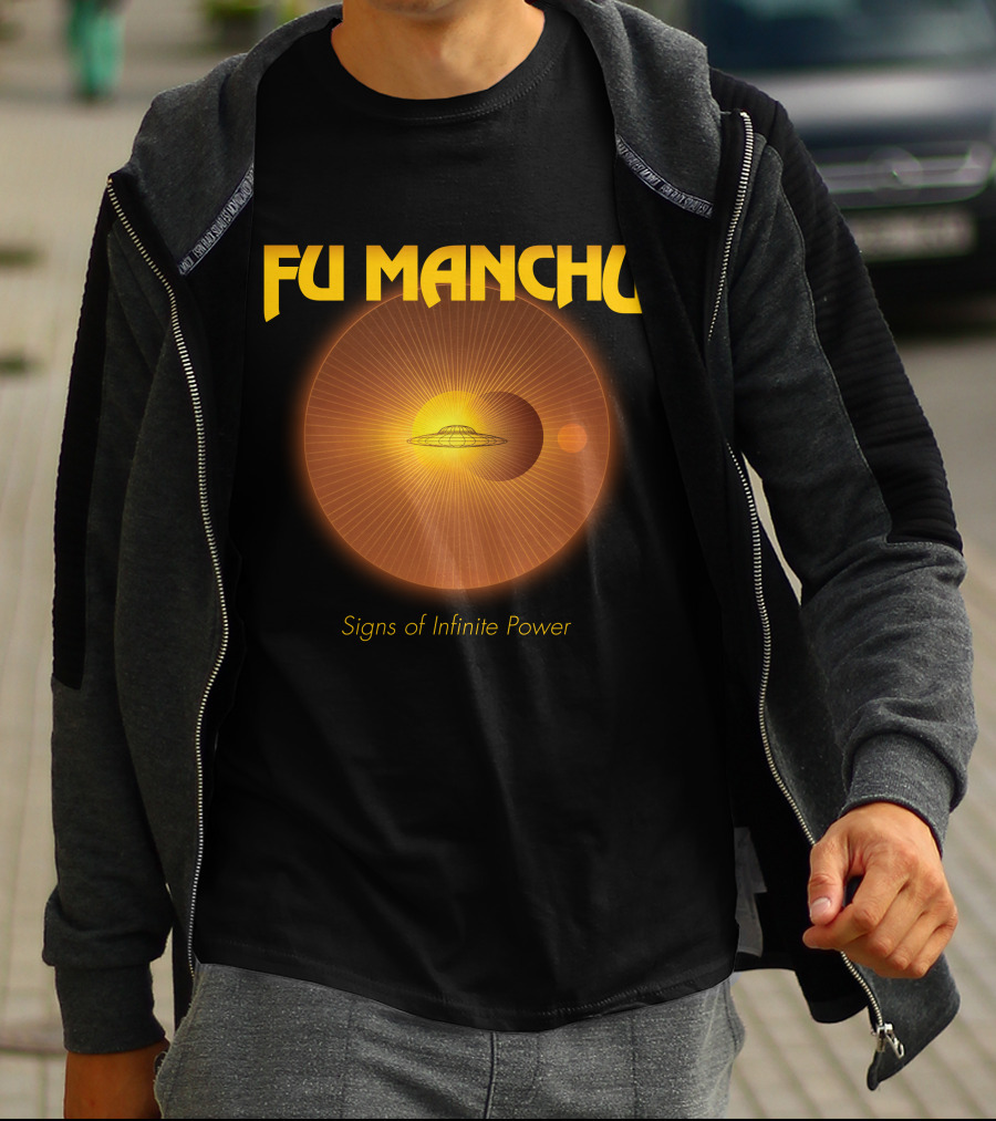 Fu Manchu Signs Of Infinite Power Ufo Solar Eclipse Rings T-Shirt